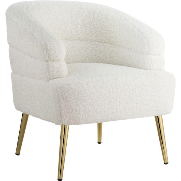Benjara White and Gold Textured Fabric and Curved Back Accent Arm Chair