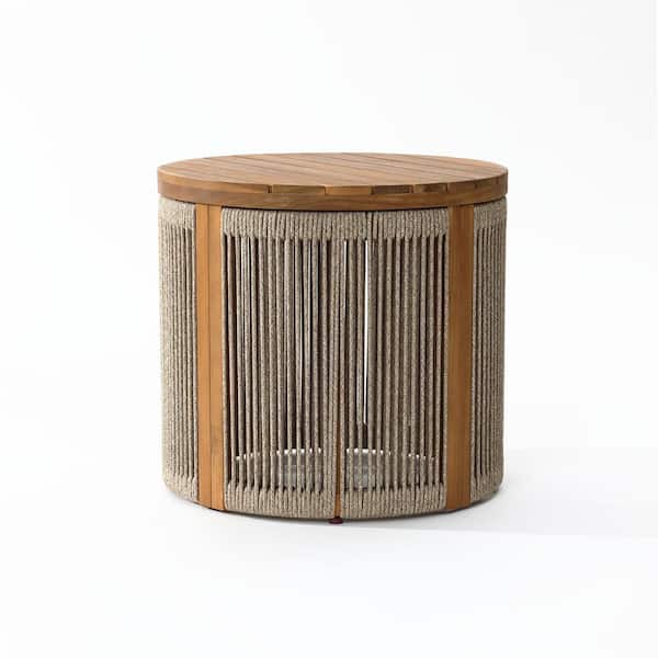 18.9 in. Brown Outdoor Rope Sides Round End Table