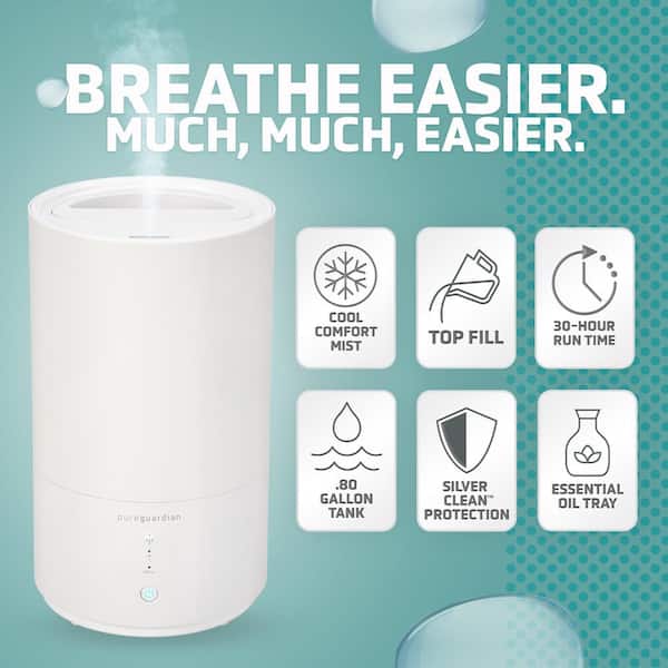 0.8 gal. Ultrasonic Cool Mist Humidifier for Rooms up to 320 sq. ft. in White with 30 Hour Runtime on Low, Aromatherapy