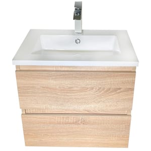 Salt 30 in. W x 20 in. D x 22 in. H Wall-Mounted Floating Bathroom Vanity in White Oak with Acrylic Integrated Top