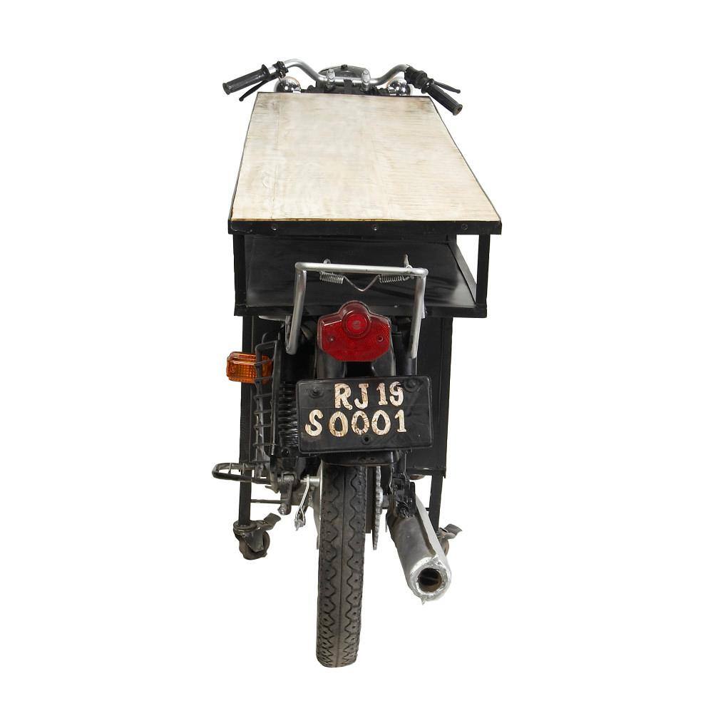 Black Metal and Mango Wood Motorcycle Bar Cart