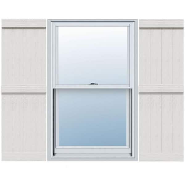 Ekena Millwork 21-1/2 in. x 63 in. Polyurethane Rustic 4-Board Joined Board and Batten Shutters Faux Wood w/ End Batten Pair in Primed