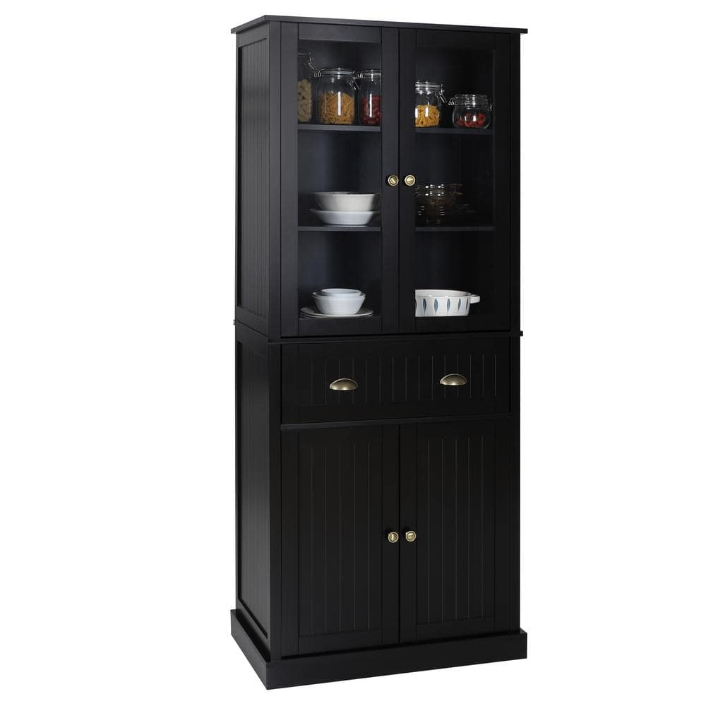 VEIKOUS 72 in. H Black Kitchen-Storage Pantry Cabinet Closet with Doors ...