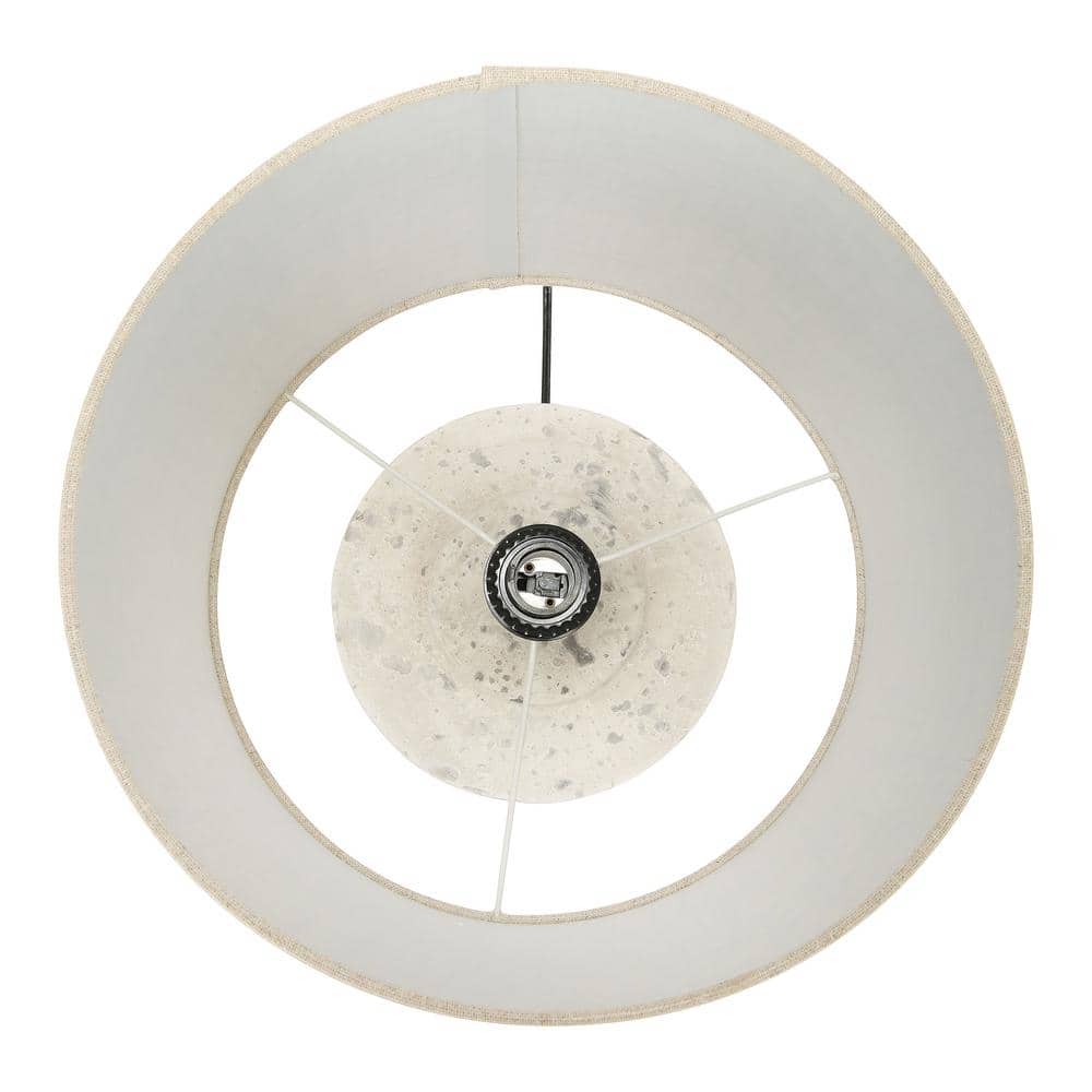 Distressed White Cement Table Lamp with Beige Linen Shade