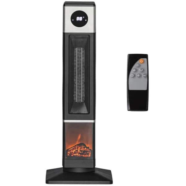 30.7 in. H 1400 W Electric Indoor Tower Ceramic Fan Space Forced Air Heater with Tip Over Overheat Protection and 3D
