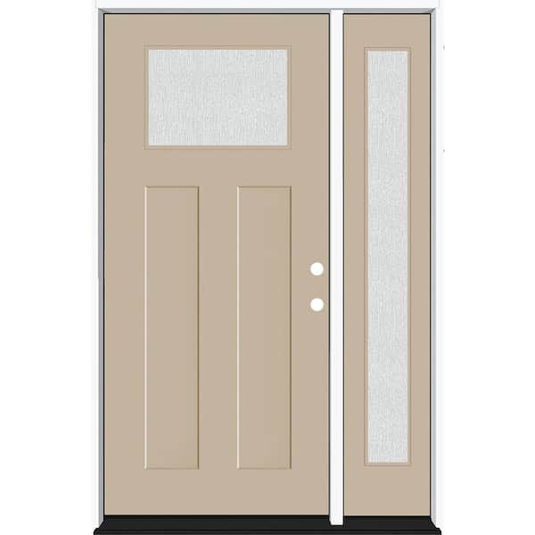 Steves & Sons Legacy 51 in. x 80 in. 1/4 Toplite Rain Glass LHIS Primed Sandstone Finish Fiberglass Prehung Front Door w/12 in. SL