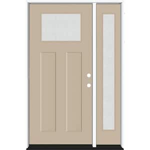 Legacy 53 in. x 80 in. 1/4 Toplite Rain Glass LHIS Primed Sandstone Finish Fiberglass Prehung Front Door w/14 in. SL