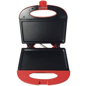 750-Watt Red Flat Grill Sandwich Maker Press with Non-Stick Surface