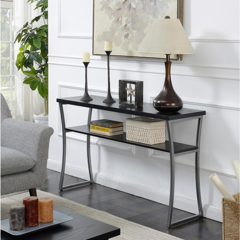 X-Calibur Black Woodgrain Console Table with Storage