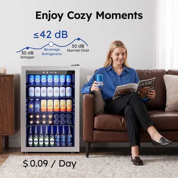 SIMZLIFE 20.3 in Single Zone 145-Cans Freestanding Beverage and