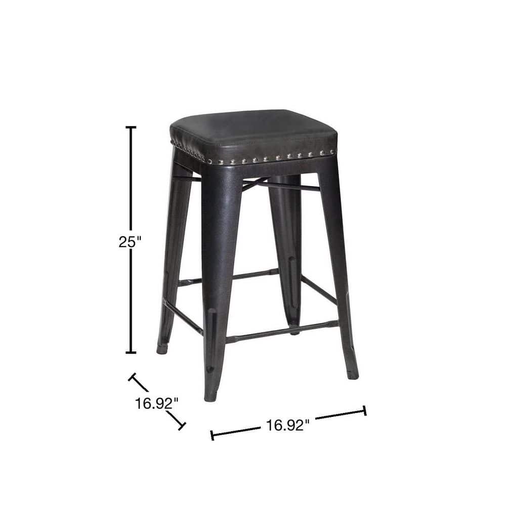 Hank 25" Gray Backless Metal Counter Stools with Faux Leather Seats