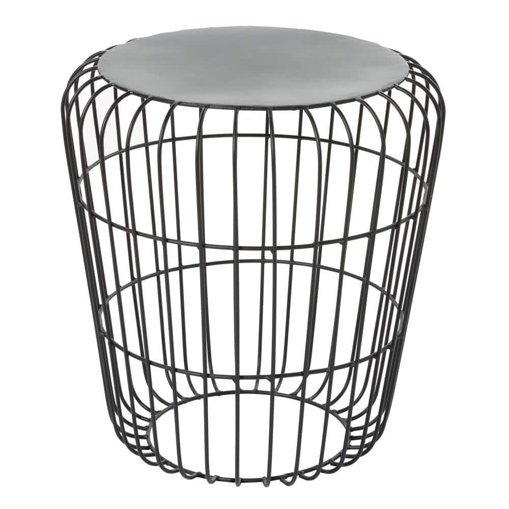 Black Round Metal Industrial Accent Table