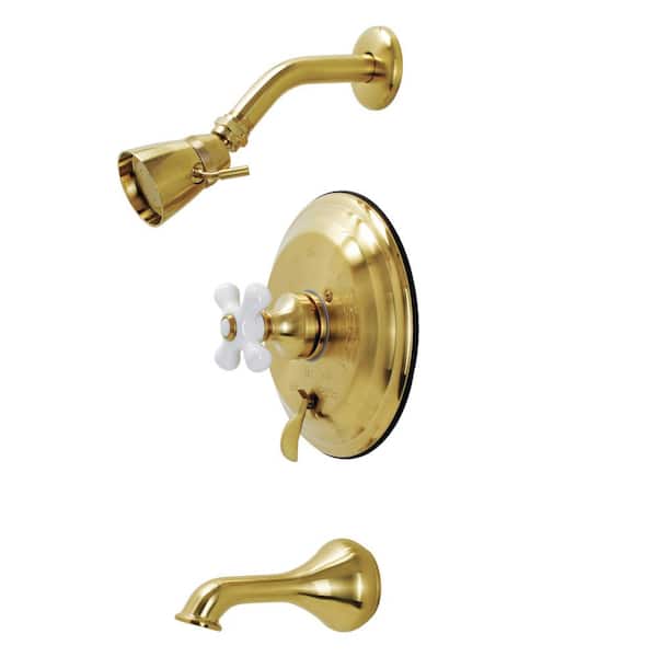 Kingston Brass Restoration Single Handle 1-Spray Tub and Shower Faucet 1.8 GPM with Corrosion Resistant in. Brushed Brass