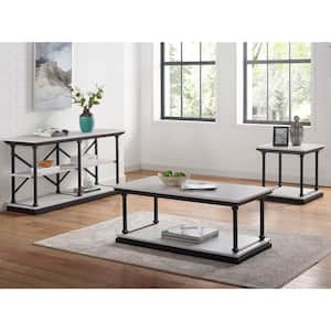 Blue River 47.5 in. Antique White and Black Rectangle Wood Top 3-Piece Coffee Table Set