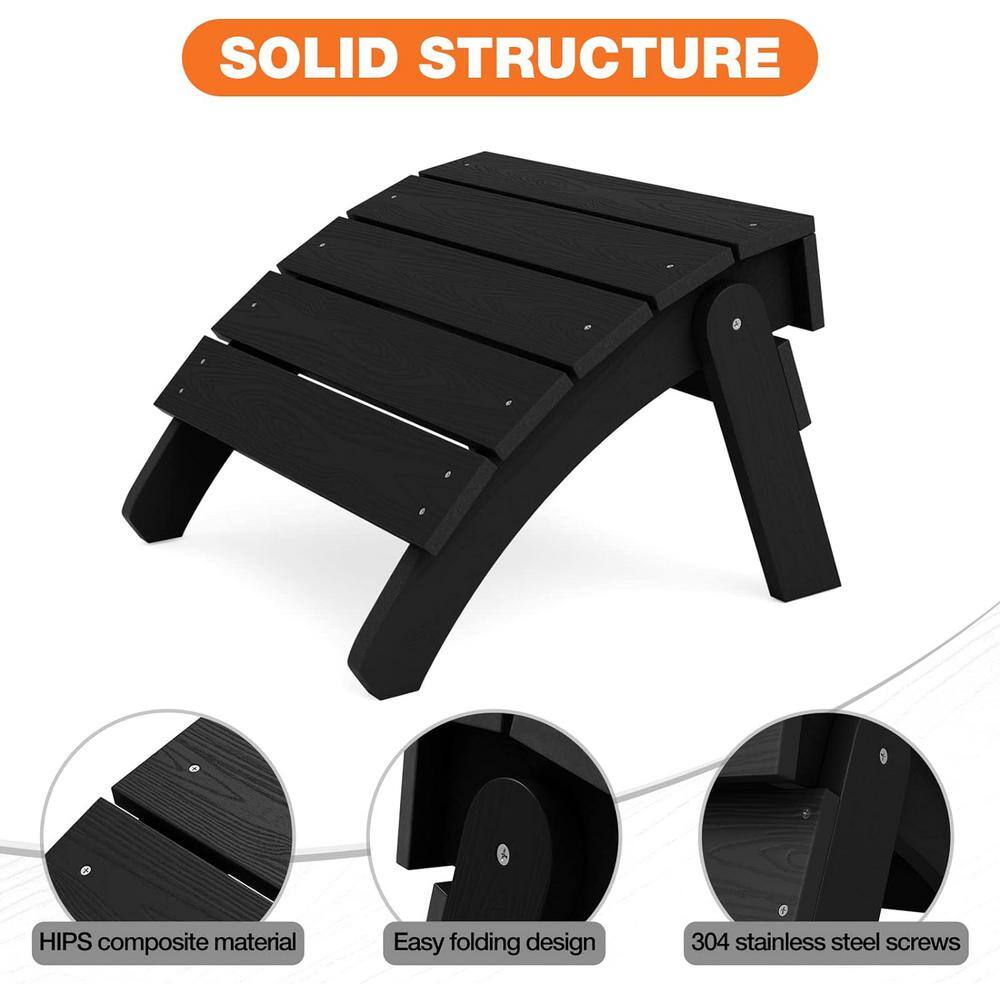 Black Plastic Folding Adirondack Outdoor Ottoman