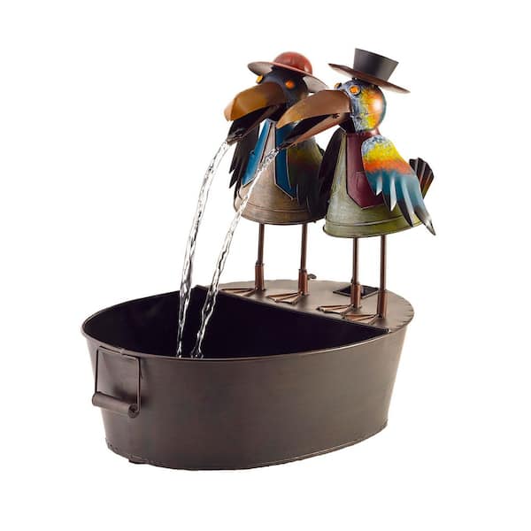 20 in. Tall Outdoor Metal Crow Water Fountain Yard Art Decor
