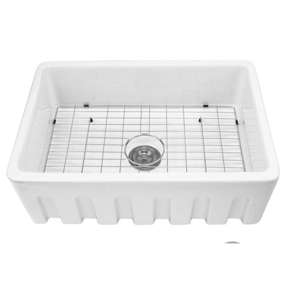 White Ceramic 30 in. Single Basin Farmhouse Apron Workstation Kitchen Sink 