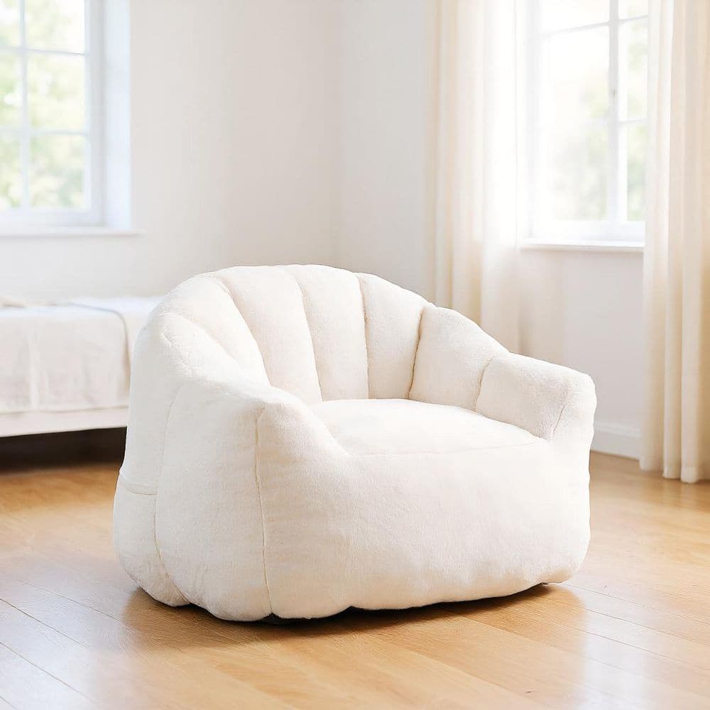 41.4 in. W White Faux Fur Medium Bean Bag for Living Room, Bedroom