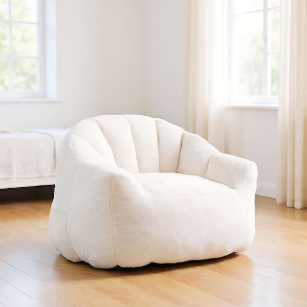 41.4 in. W White Faux Fur Medium Bean Bag for Living Room, Bedroom