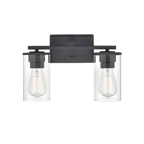 Verlana 14 in. 2-Light Matte Black Bathroom Vanity Light with Clear Glass Shade