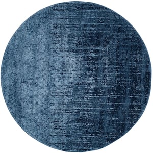 Retro Light Blue/Blue 4 ft. x 4 ft. Round Floral Distressed Area Rug