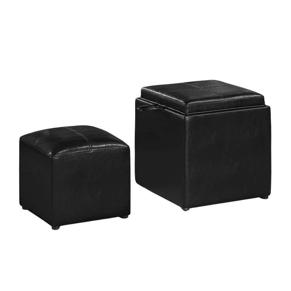 Black Faux Leather Ottoman with Reversible Tray and Storage