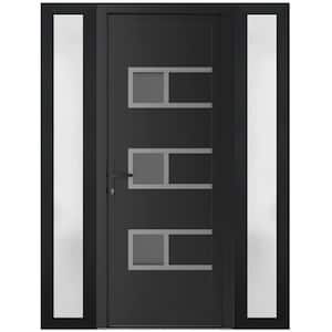 60 in. x 80 in. Right-hand/Inswing Mirrored Glass Matte Black Steel Prehung Front Door with Hardware