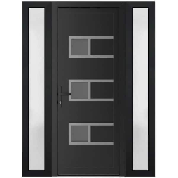 VDOMDOORS 60 in. x 80 in. Right-hand/Inswing Frosted Glass Matte Black Steel Prehung Front Door with Hardware