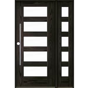 Faux Pivot 50 in. x 80 in. 5-Lite Right-Hand/Inswing Clear Glass Baby Grand Stain Fiberglass Prehung Front Door w/RSL