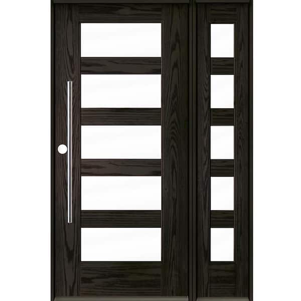 Krosswood Doors Faux Pivot 50 in. x 80 in. 5-Lite Right-Hand/Inswing Clear Glass Baby Grand Stain Fiberglass Prehung Front Door w/RSL