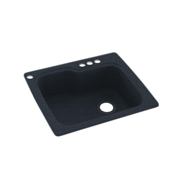 Swan Dual-Mount Black Galaxy Solid Surface 25 in. x 22 in. 4-Hole Single Bowl Kitchen Sink