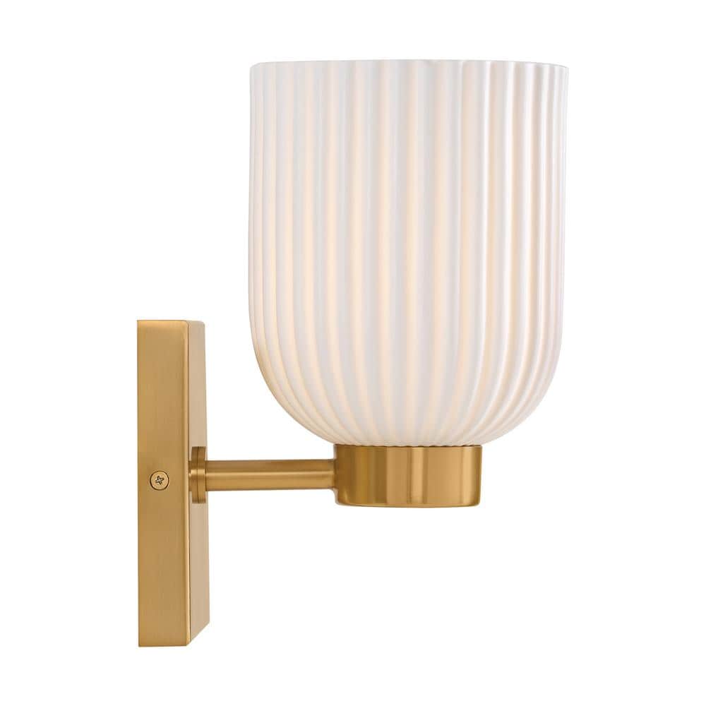 Warm Brass Dimmable Sconce with White Porcelain Shade