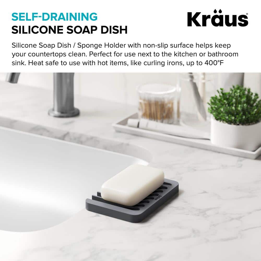 Dark Grey Rectangular Silicone Soap Dish and Sponge Holder