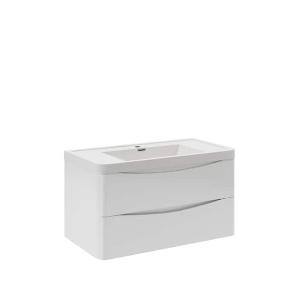 Fresca Tuscany 36 in. Modern Wall Hung Vanity in Glossy White with Vanity Top in White with White Basin