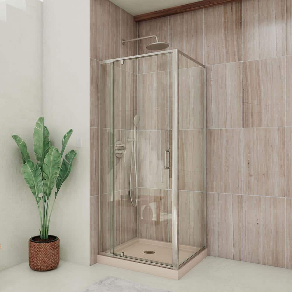 Flex 36'' Square Frameless Shower Enclosure with Brushed Nickel Hardware