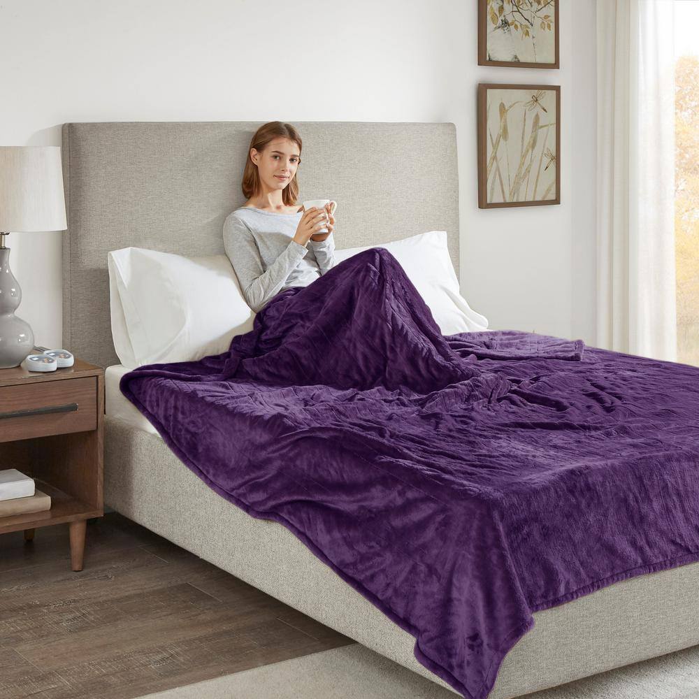 Full Size Purple Plush Heated Winter Blanket