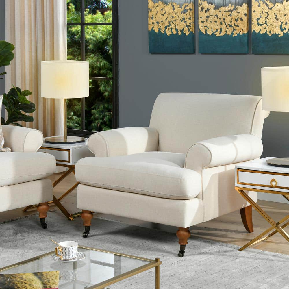 Light Beige Velvet Lawson Accent Chair with Wood Legs