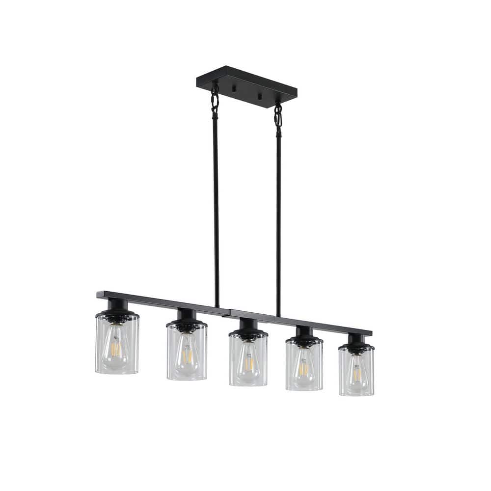 5 light Matte Black Metal Frame Linear Chandelier for Kitchen Island with Clear Glass Shades , no bulbs included price history on PriceWatchPro