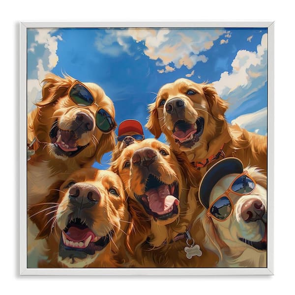 Stupell Industries Golden Retriever Group Selfie by Jim Baldwin White Framed Animal Giclee Art Print 24 in. x 24 in.