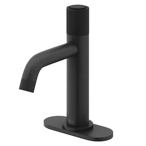 Apollo Button Operated Single-Hole Bathroom Faucet Set with Deck Plate in Matte Black
