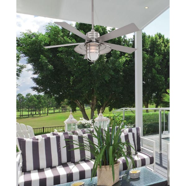Rainman 54 in. LED Indoor/Outdoor Brushed Nickel Wet Ceiling Fan with Light and Wall Control