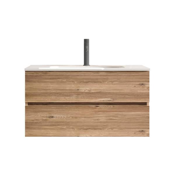 Ziyudura 36 in. Single Sink Floating Rough Oak Bath Vanity with
