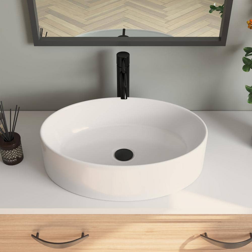 White Ceramic Oval Vessel Bathroom Sink, 19.7"