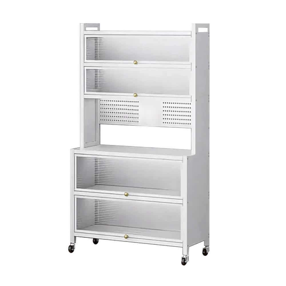 Tileon White Metal Microwave Cart, 5-Tier Microwave Stand Standing