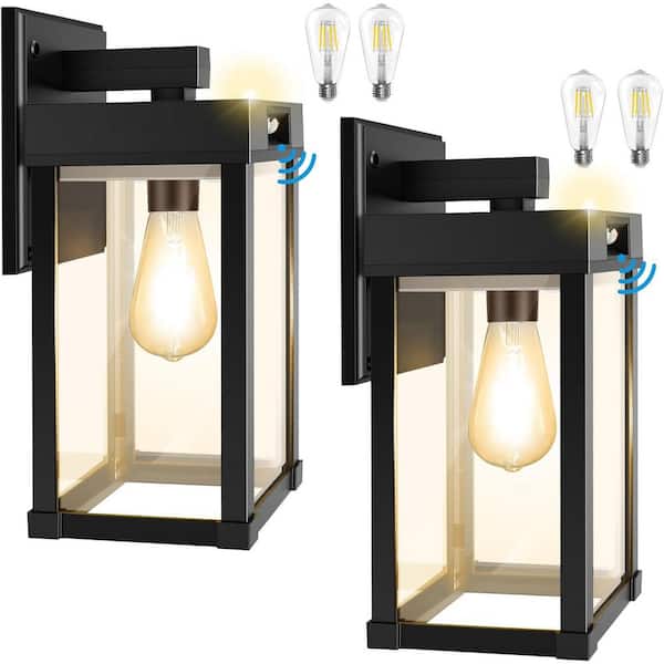 2 Pack Solar Wall Lantern with 3 Lighting Modes & Motion Sensor, Solar Porch Light with 2 Bulbs, Waterproof