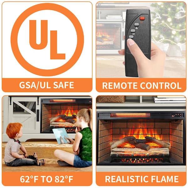 60 in. Freestanding Ultra Thin Tempered Glass Front Smart Electric Fireplace and TV Stand with Remote in White