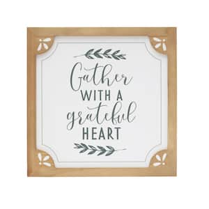 Gather with A Grateful Heart Square Wood Framed Wall Decorative Sign