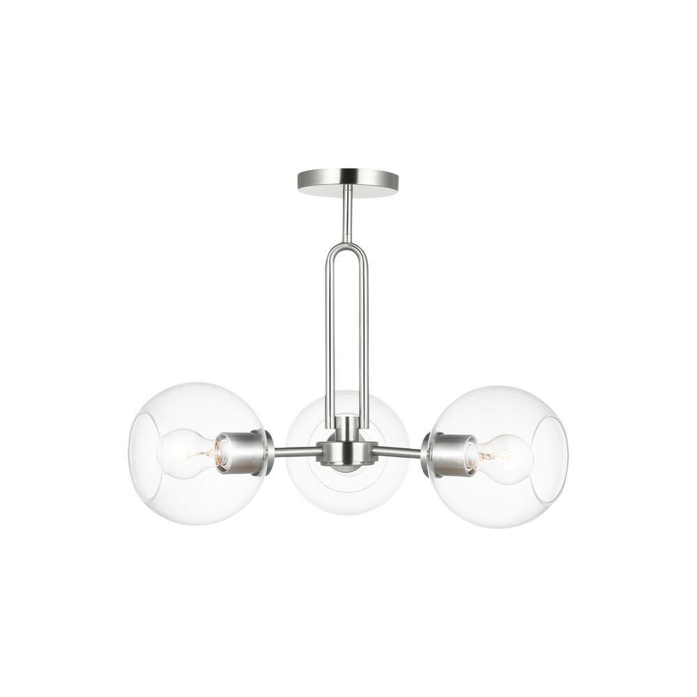 Elysian Brushed Nickel 3-Light Globe Pendant with Clear Glass