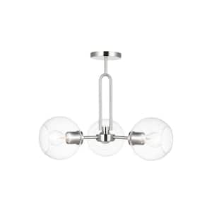 Codyn 3-Light Brushed Nickel Semi-Flush Convertible Statement Pendant Light with Clear Glass Shades