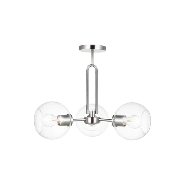 Generation Lighting Codyn 3-Light Brushed Nickel Semi-Flush Convertible Statement Pendant Light with Clear Glass Shades